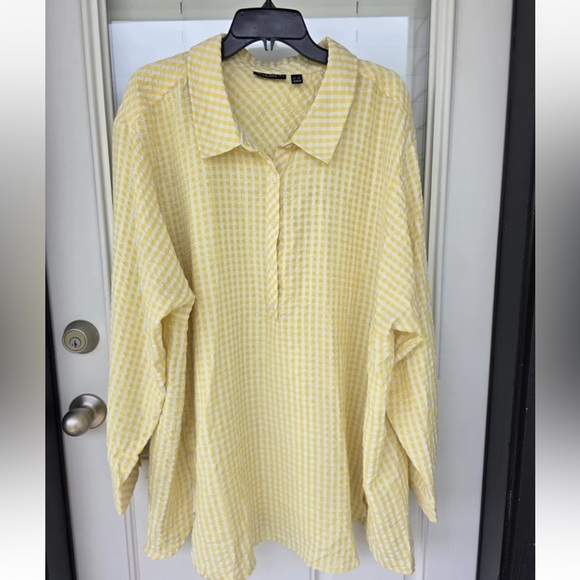 Susan Graver Weekend Tunic Yarn Dyed Check Shirt Yellow 3X Plus Button Up - Picture 4 of 13